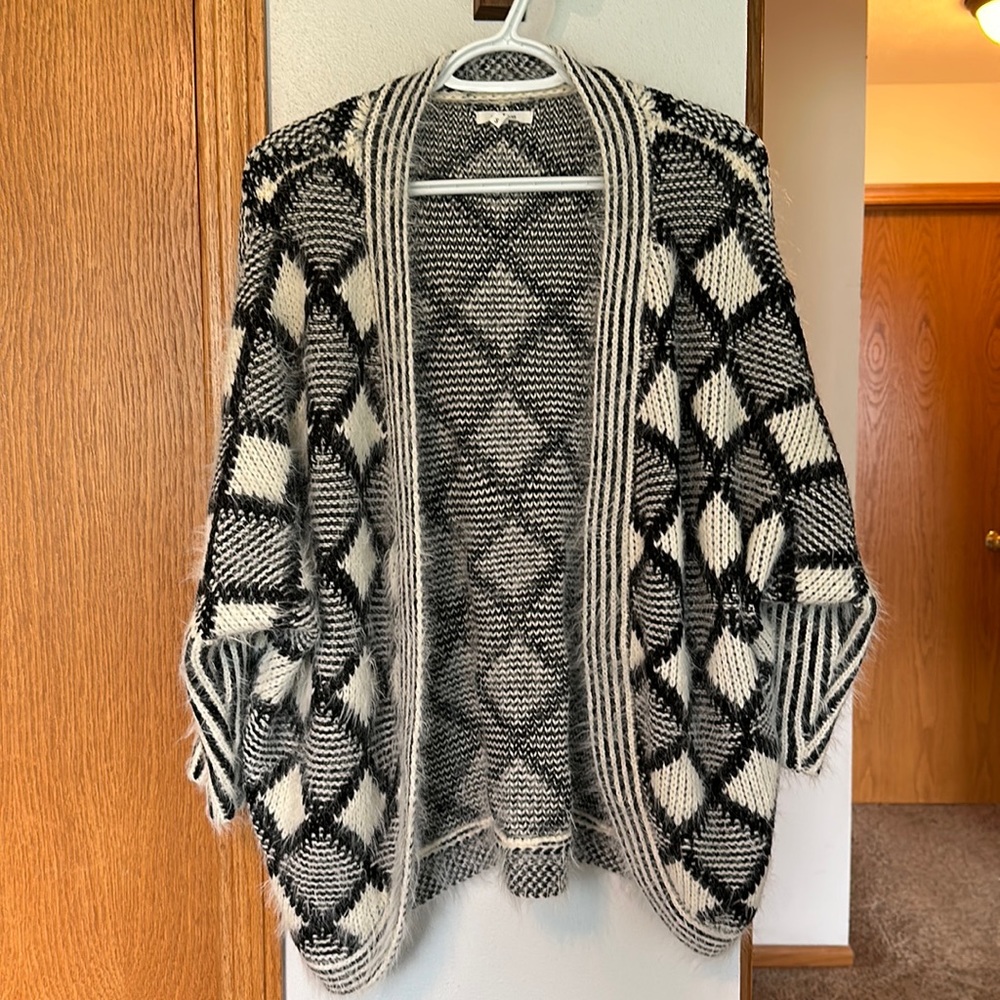 Fuzzy never worn black & white cardigan